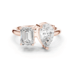 Modern Unity Emerald & Pear Double Diamond Ring - Image 2