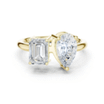 Modern Unity Emerald & Pear Double Diamond Ring - Image 3