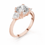 Cushion Cut Three-Stone Lab-Grown Diamond Ring with Pear Side Stones - Image 4