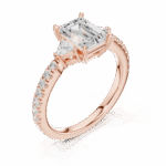 Emerald Cut Lab-Grown Diamond Ring with Trillion Side Stones - Image 4
