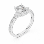 Emerald Cut Lab-Grown Diamond Ring with Trillion Side Stones - Image 3