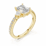 Emerald Cut Lab-Grown Diamond Ring with Trillion Side Stones - Image 5