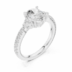 Elegant Oval-Cut Lab-Grown Diamond Ring with Tapered Side Stones & Pavé Band - Image 4