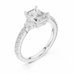 Radiant-Cut Trilogy Diamond Ring with Pavé Band - Image 4
