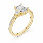 Radiant-Cut Trilogy Diamond Ring with Pavé Band - Image 5