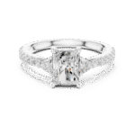 Radiant-Cut Trilogy Diamond Ring with Pavé Band - Image 3
