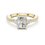 Radiant-Cut Trilogy Diamond Ring with Pavé Band