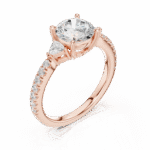Round Brilliant Trilogy Diamond Ring with Pavé Band - Image 5