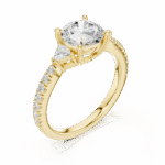 Round Brilliant Trilogy Diamond Ring with Pavé Band - Image 6