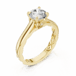 Round Brilliant-Cut Lab-Grown Diamond Solitaire Ring with Engraved Pattern Band - Image 5