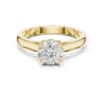 Round Brilliant-Cut Lab-Grown Diamond Solitaire Ring with Engraved Pattern Band