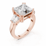Princess-Cut Lab-Grown Diamond Three-Stone Ring with Tapered Baguette Side Stones - Image 5
