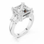 Princess-Cut Lab-Grown Diamond Three-Stone Ring with Tapered Baguette Side Stones - Image 4