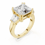 Princess-Cut Lab-Grown Diamond Three-Stone Ring with Tapered Baguette Side Stones - Image 6