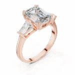 Emerald-Cut Lab-Grown Diamond Three-Stone Ring with Tapered Baguette Accents - Image 6