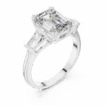 Emerald-Cut Lab-Grown Diamond Three-Stone Ring with Tapered Baguette Accents - Image 4