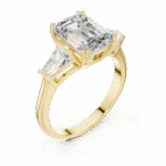 Emerald-Cut Lab-Grown Diamond Three-Stone Ring with Tapered Baguette Accents - Image 5