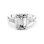 Emerald-Cut Lab-Grown Diamond Three-Stone Ring with Tapered Baguette Accents - Image 3