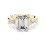 Emerald-Cut Lab-Grown Diamond Three-Stone Ring with Tapered Baguette Accents