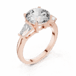 ROUND BRILLIANT CUT LAB GROWN DIAMOND THREE-STONE RING WITH TRILLION SIDE ACCENTS - Image 5