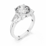 ROUND BRILLIANT CUT LAB GROWN DIAMOND THREE-STONE RING WITH TRILLION SIDE ACCENTS - Image 4