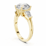 ROUND BRILLIANT CUT LAB GROWN DIAMOND THREE-STONE RING WITH TRILLION SIDE ACCENTS - Image 9