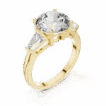 ROUND BRILLIANT CUT LAB GROWN DIAMOND THREE-STONE RING WITH TRILLION SIDE ACCENTS - Image 6