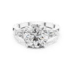 ROUND BRILLIANT CUT LAB GROWN DIAMOND THREE-STONE RING WITH TRILLION SIDE ACCENTS - Image 3