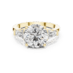 ROUND BRILLIANT CUT LAB GROWN DIAMOND THREE-STONE RING WITH TRILLION SIDE ACCENTS