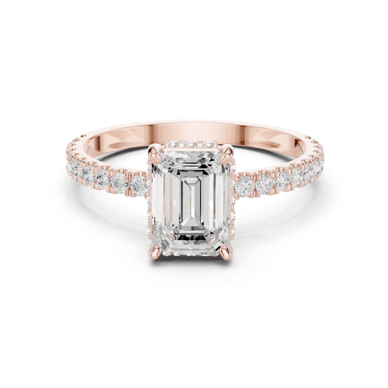 Emerald Solitaire Lab Grown Diamond Ring with Hidden Halo - Image 7