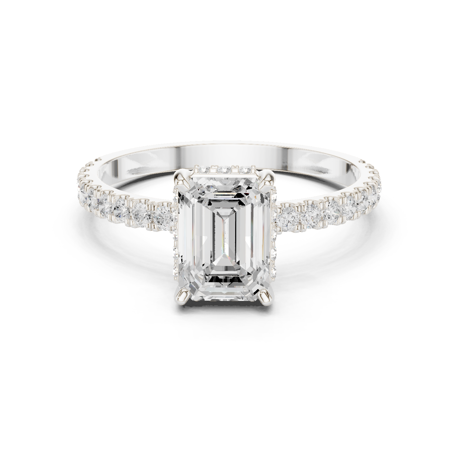 Emerald Solitaire Lab Grown Diamond Ring with Hidden Halo - Image 4