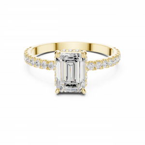 Emerald Solitaire Lab Grown Diamond Ring with Hidden Halo